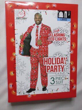 NEW WITH TAGS-HOLIDAY PARTY 3 PC SUIT-LED FLASHING LIGHTS-RED-CHRISTMAS-TREE-LG